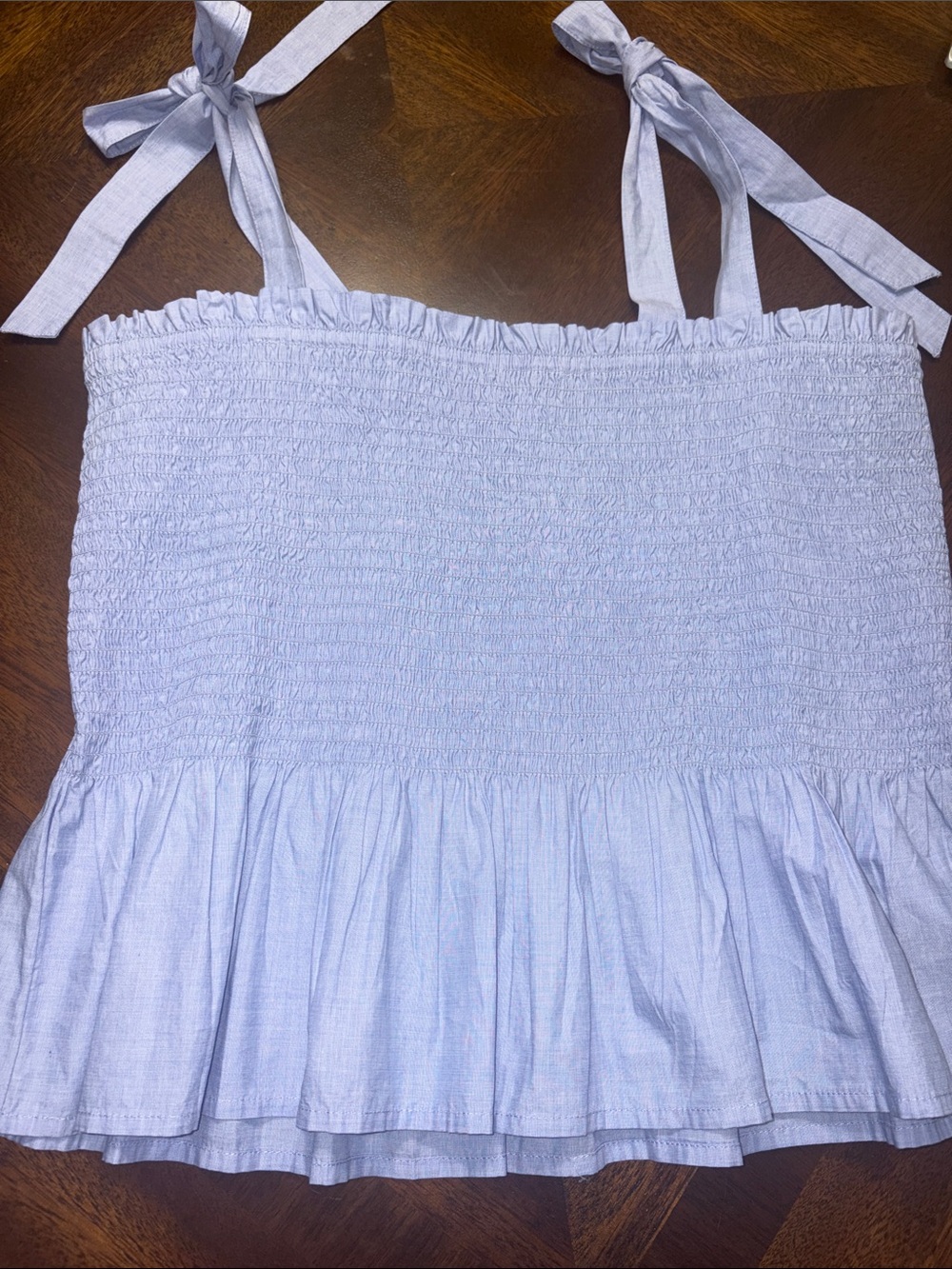 J. Crew Light Blue Smocked Tie-Strap Camisole